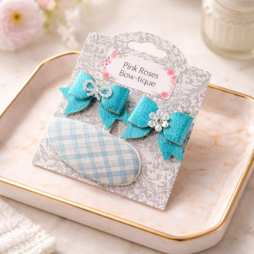 Nwt handmade bow clips barrette baby toddler girls hair set